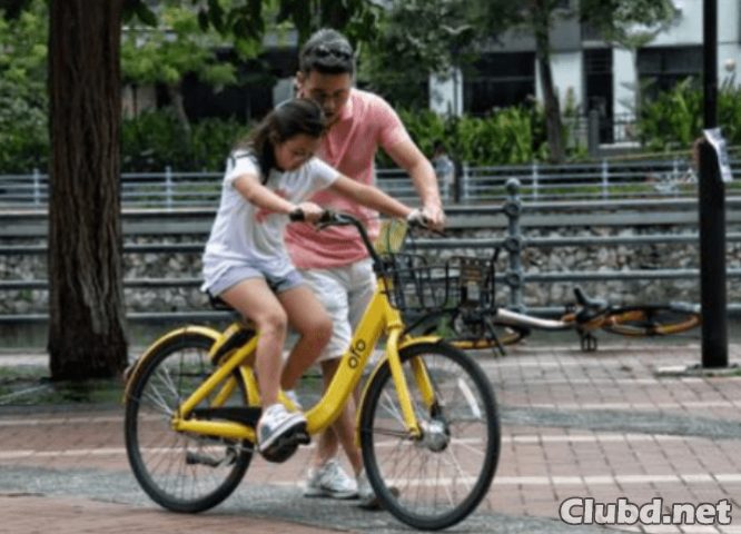 Vater lehrt Tochter, Fahrrad zu fahren - Bild